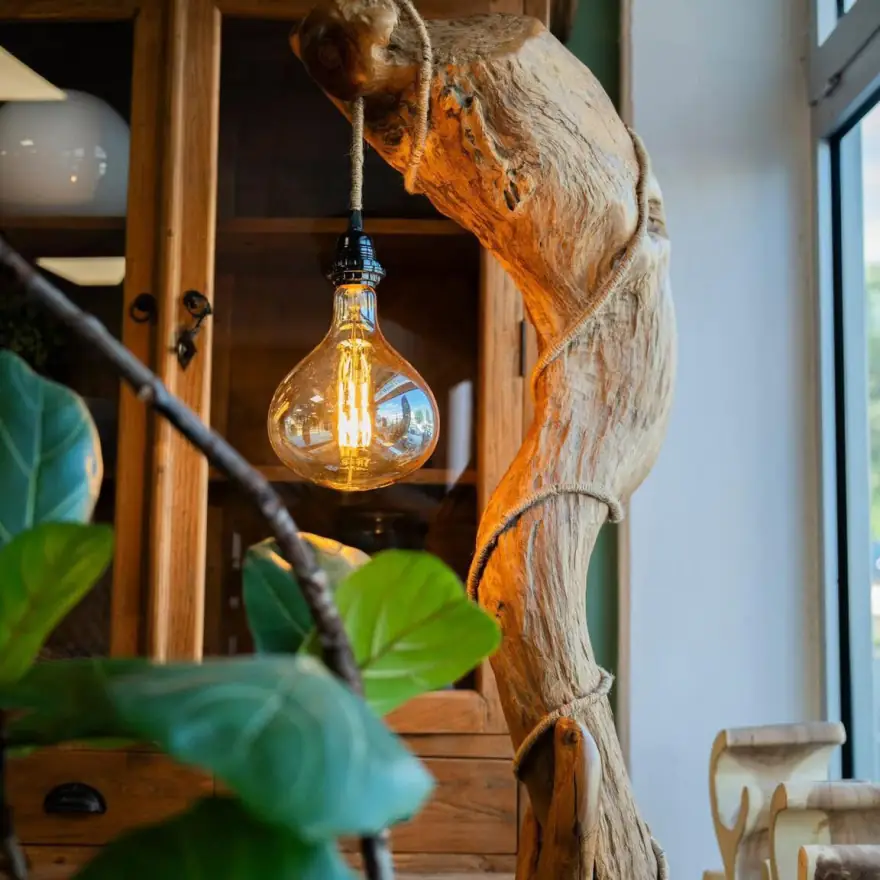 Stehlampe aus kroatischem Treibholz mit Edison-Glühbirne